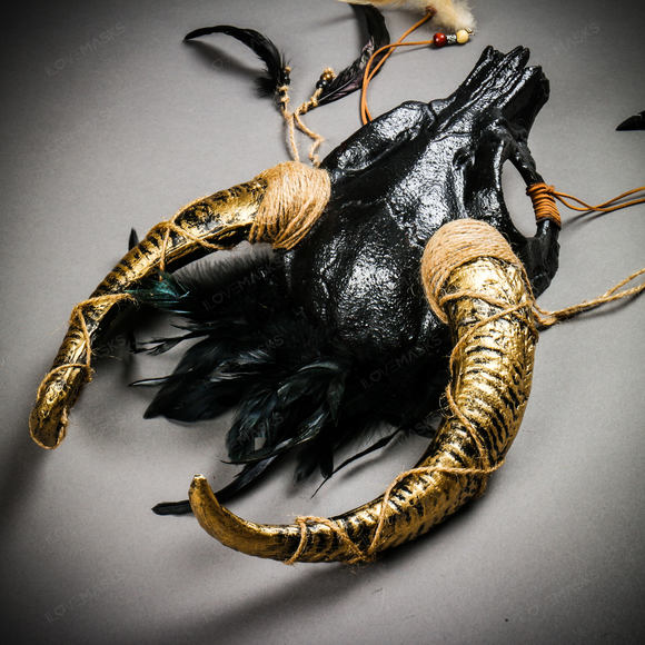 Antelope Devil Gold Horns Animal Skull Ghost Masquerade Mask - Black - Picture 6 of 10
